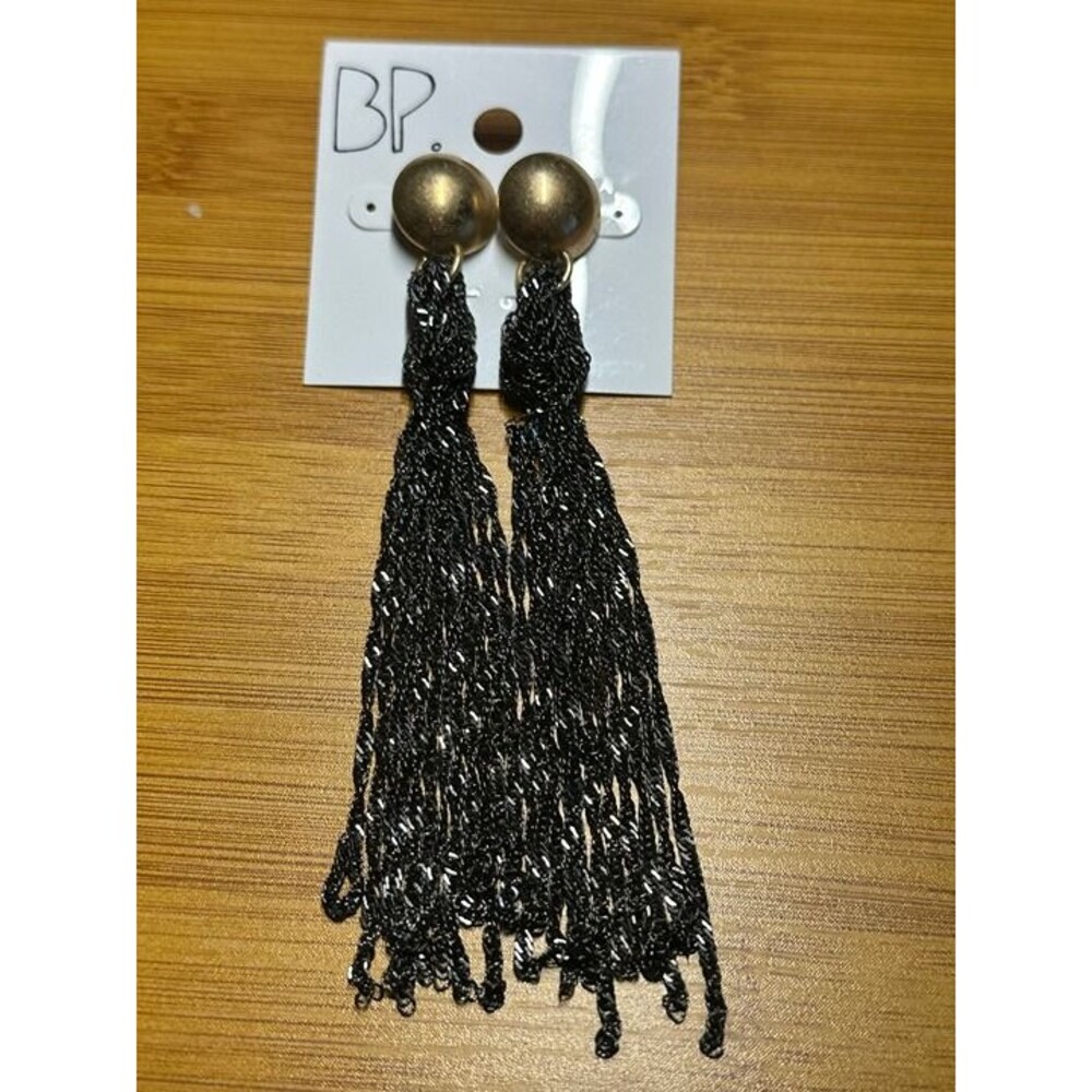 BP. Black Chain Fringe Tassel Drop Earrings Gold Tone Statement NWT New Boho Gif